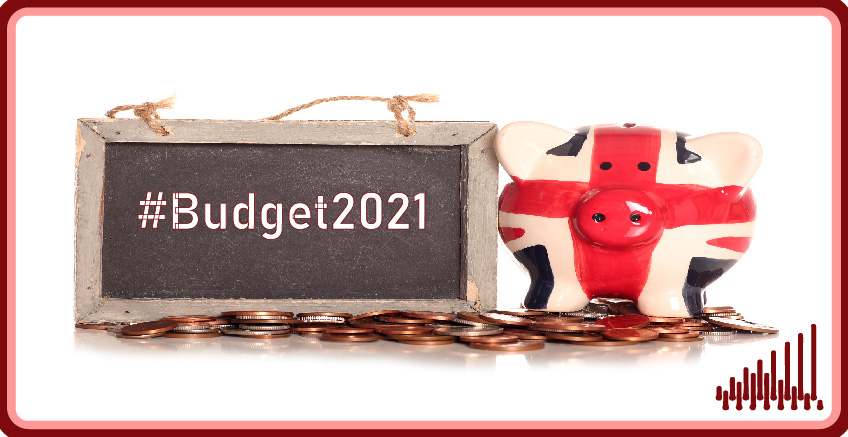 Chalk board reading "#Budget2021" next to a piggy bank in Union Jack colours - The UK public are confused