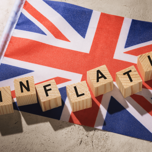 Union flag with inflation in wooden letters